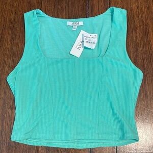 AFRM Cropped Tank Top Ribbed Knit Mint Green Medium Square Neck Y2K NWT